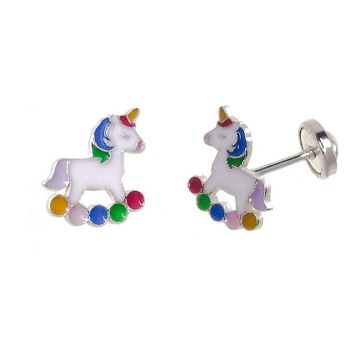 Pendientes unicornio balancín de Plata con cierre tuerca bebé seguridad_1