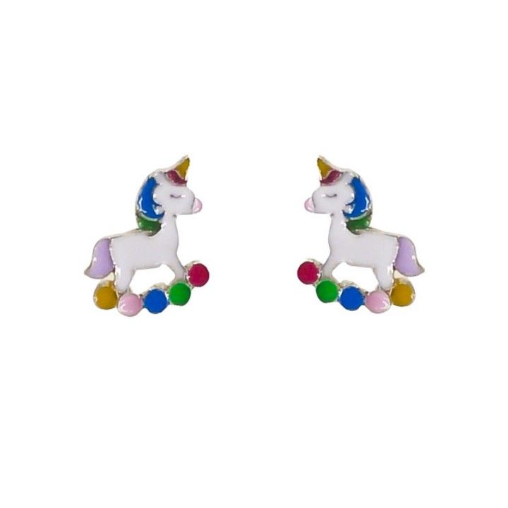 Pendientes unicornio balancín de Plata con cierre tuerca bebé seguridad
