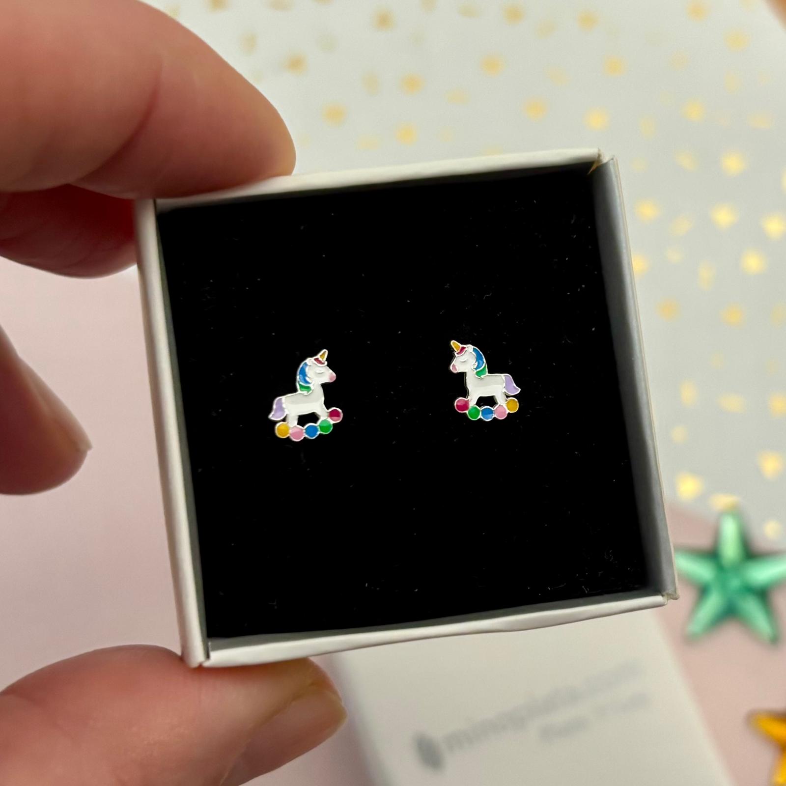 Pendientes unicornio balancín de Plata con cierre tuerca bebé seguridad 5