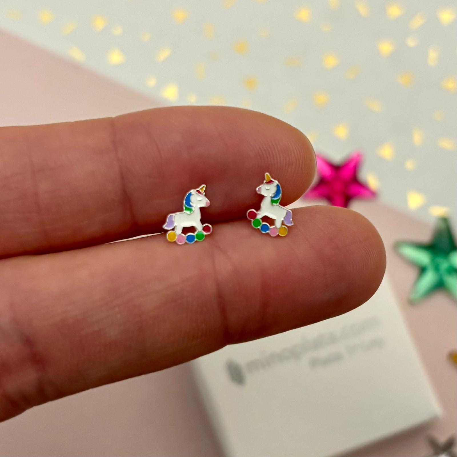 Pendientes unicornio balancín de Plata con cierre tuerca bebé seguridad 4