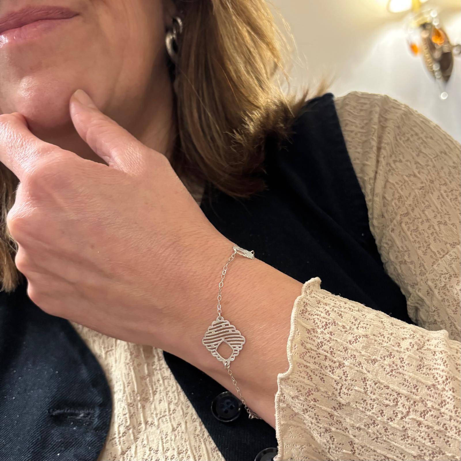 Pulsera rombos calados de Plata de ley 925 rodiada_1