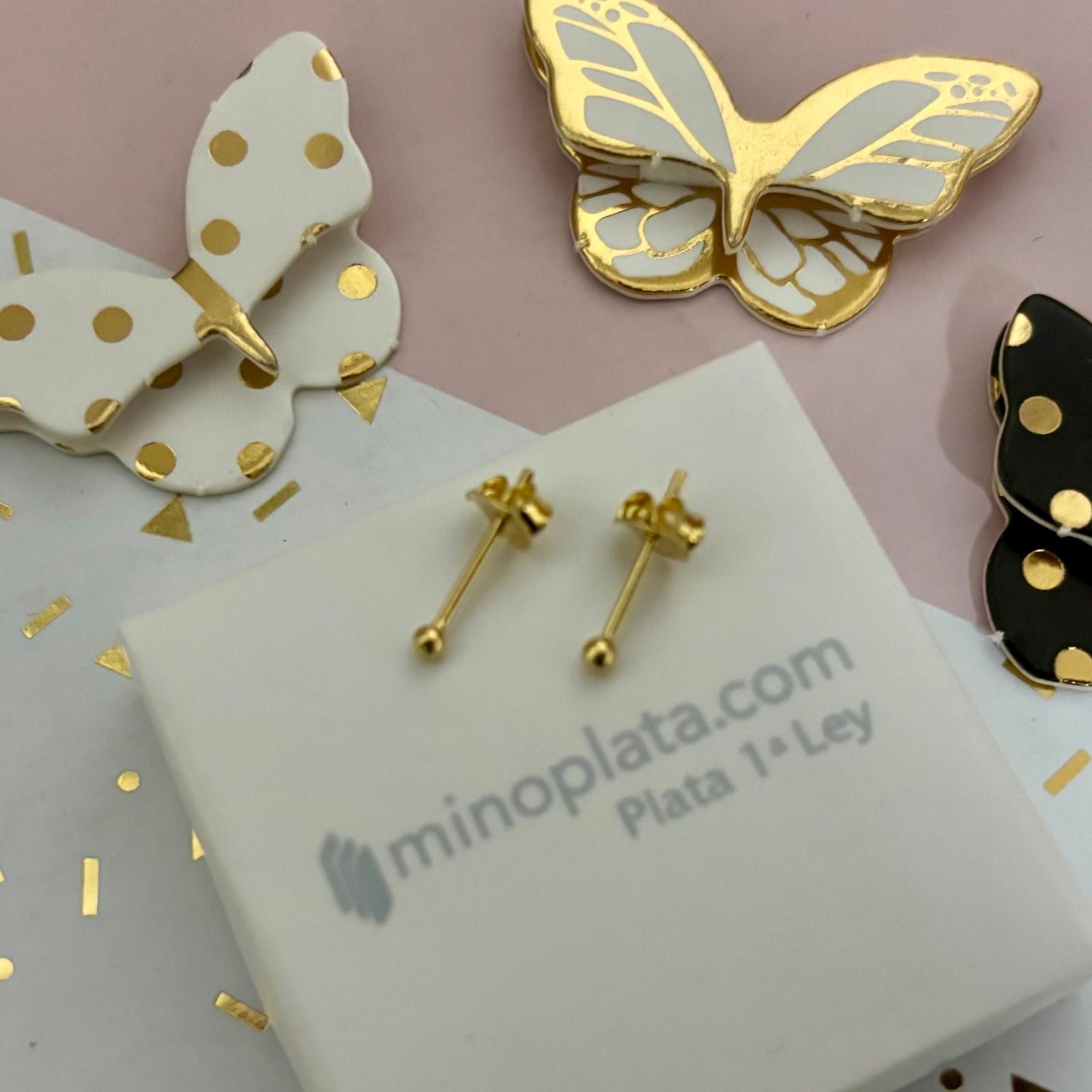 Pendientes bola lisa 2mm de Plata de ley 925 chapada en Oro