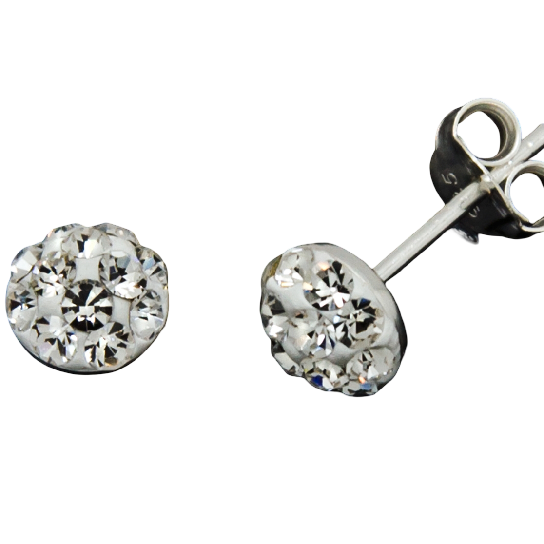 Pendientes media bola cristales blancos 6mm de Plata de ley 925