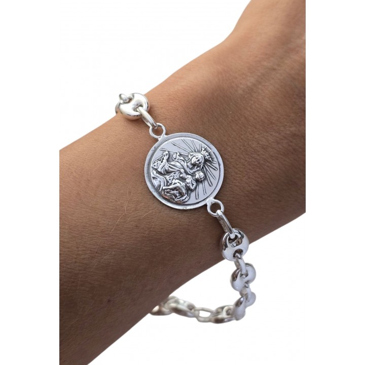 Pulsera escapulario cadena calabrote de Plata de ley 925