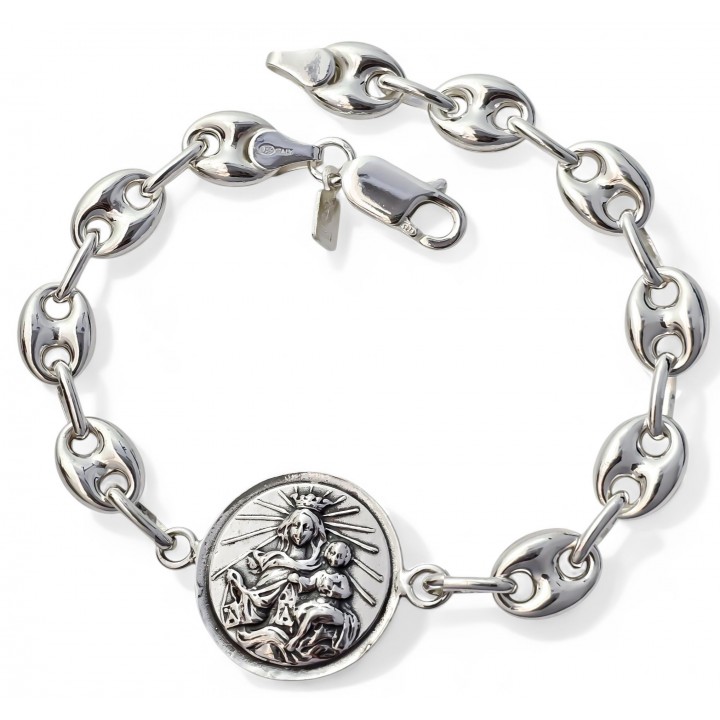 Pulsera escapulario cadena calabrote de Plata de ley 925