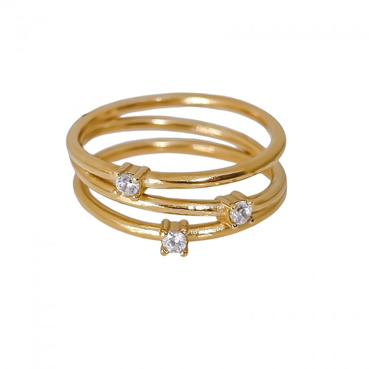 Anillo bandas de Plata de ley chapada dorada con Circonitas