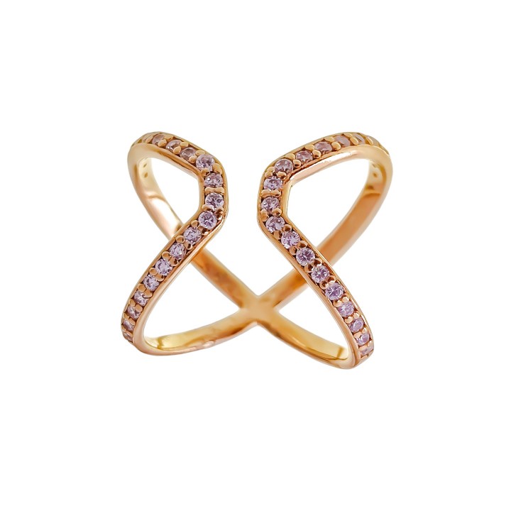 Anillo ajustable de Plata de ley chapada en Oro con Circonitas