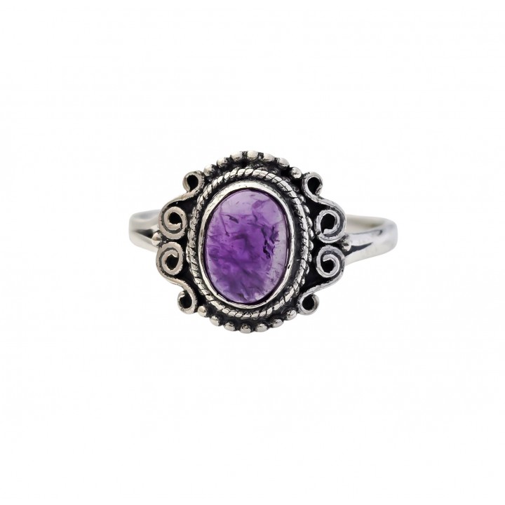 Anillo de Plata de ley envejecida con Piedra natural morada