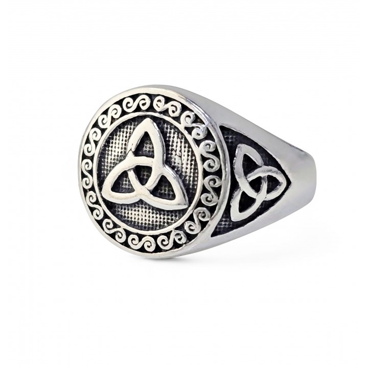 Anillo sello nudo triqueta de Plata de ley envejecida