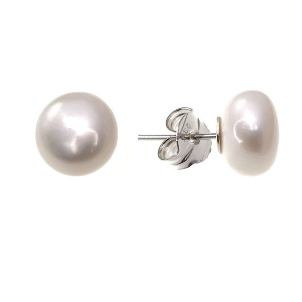 Pendientes Perla botón 12mm en Plata de ley 925