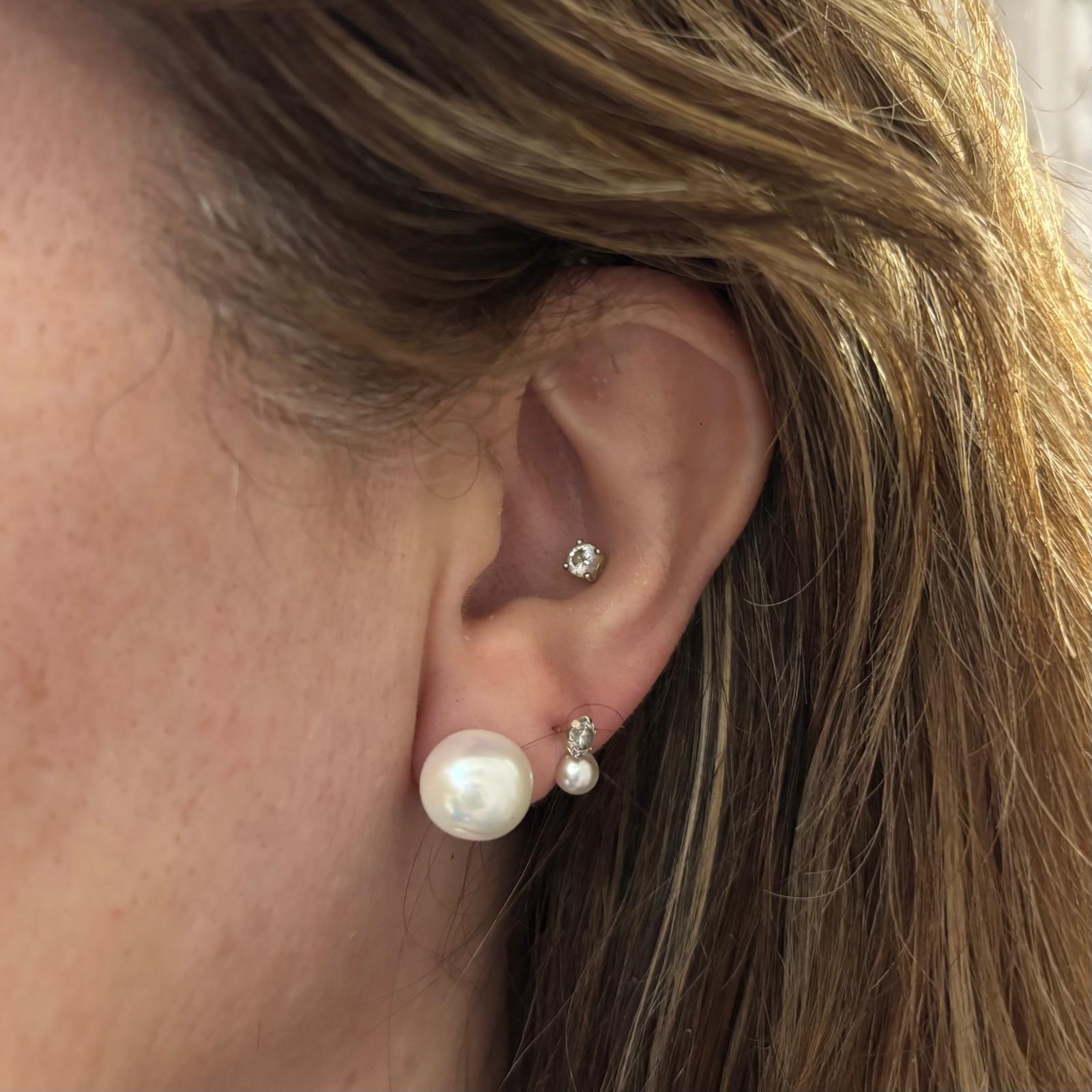 Pendientes Perla botón 12mm en Plata de ley 925 5