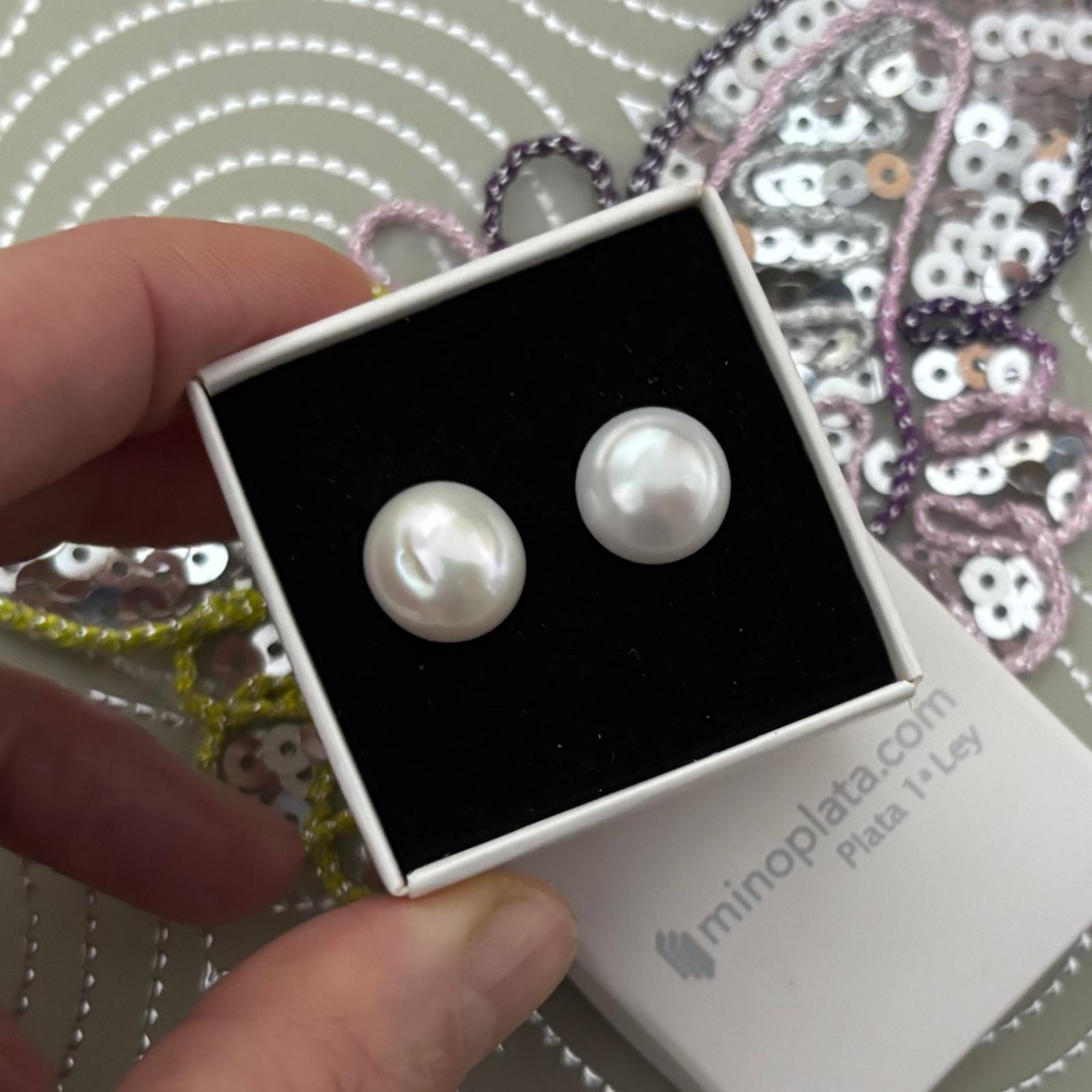 Pendientes Perla botón 12mm en Plata de ley 925 4