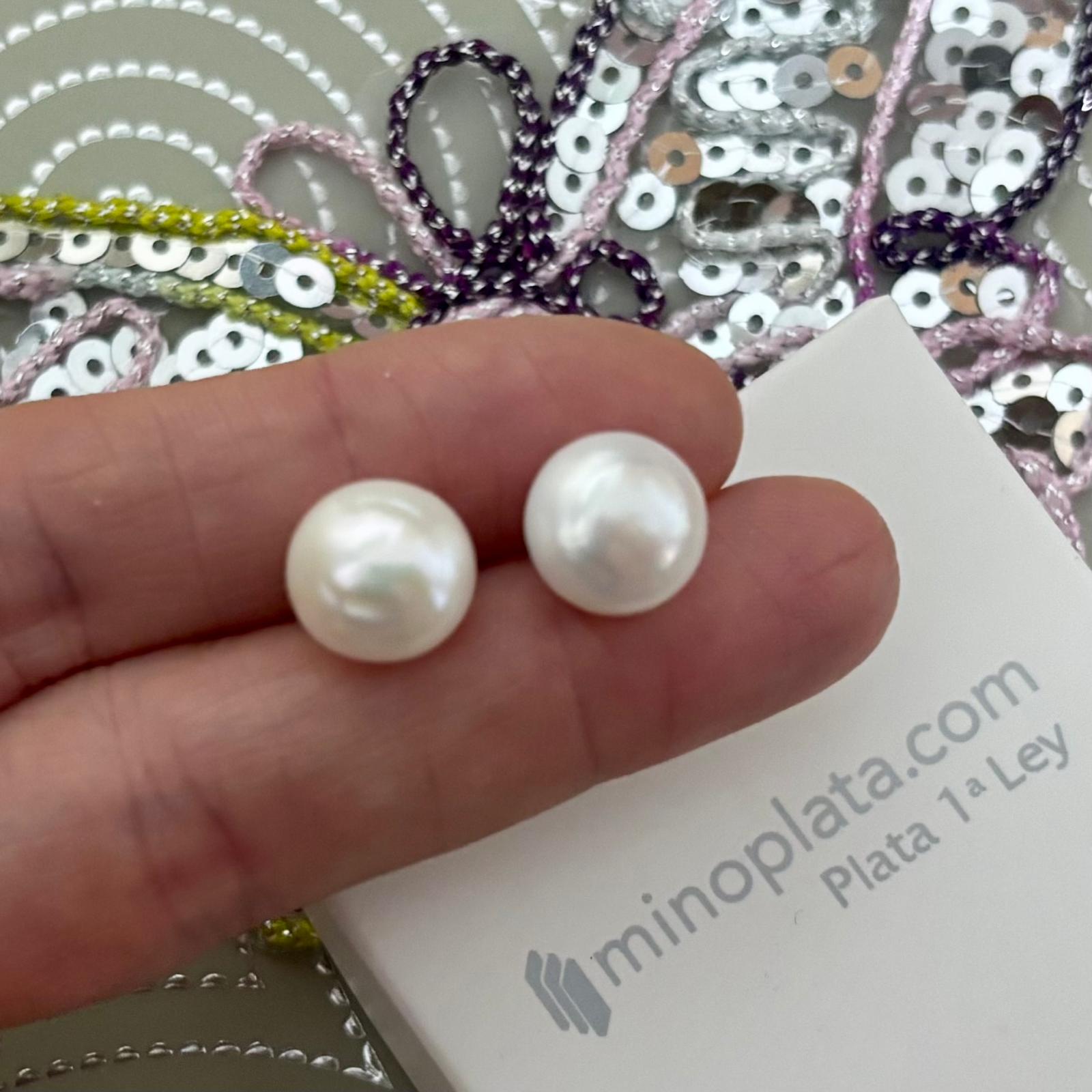 Pendientes Perla botón 12mm en Plata de ley 925