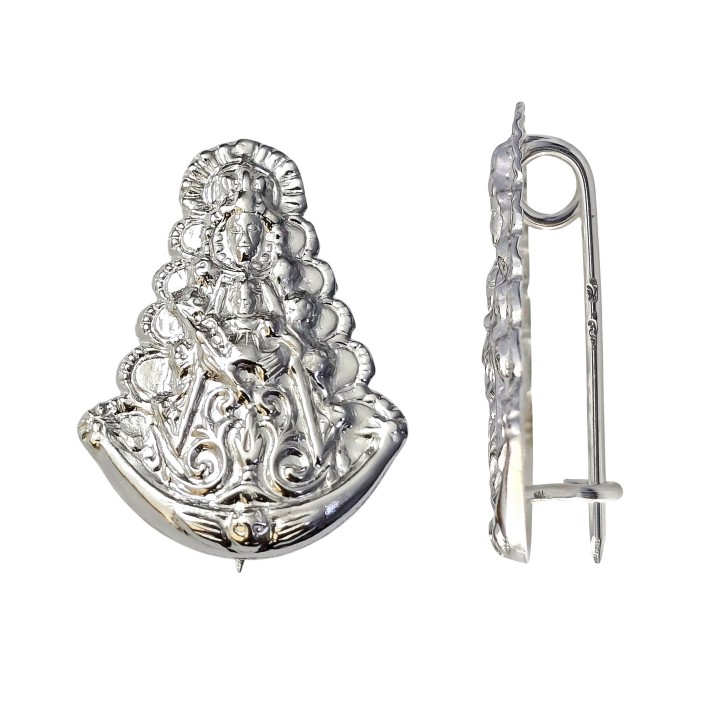 Broche Virgen del Rocío silueta de Plata de ley 925 24mm x 18mm
