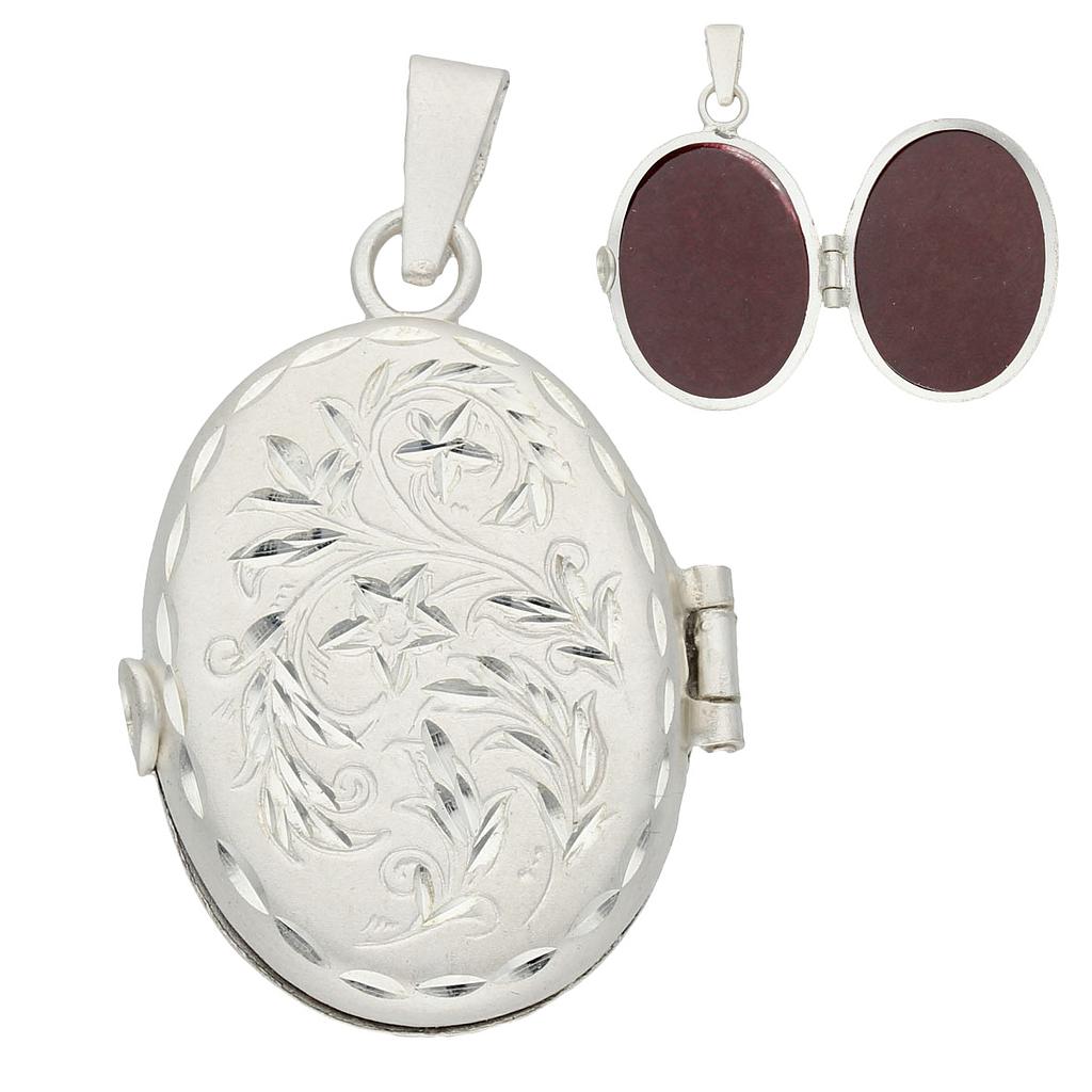 Guardapelos ovalado de Plata de ley tallada 23 x 31 Mm.