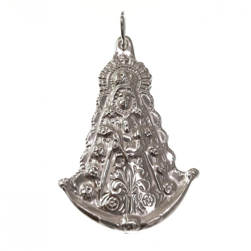 Medalla silueta grande de la Virgen del Rocío en Plata de ley 925 4cm