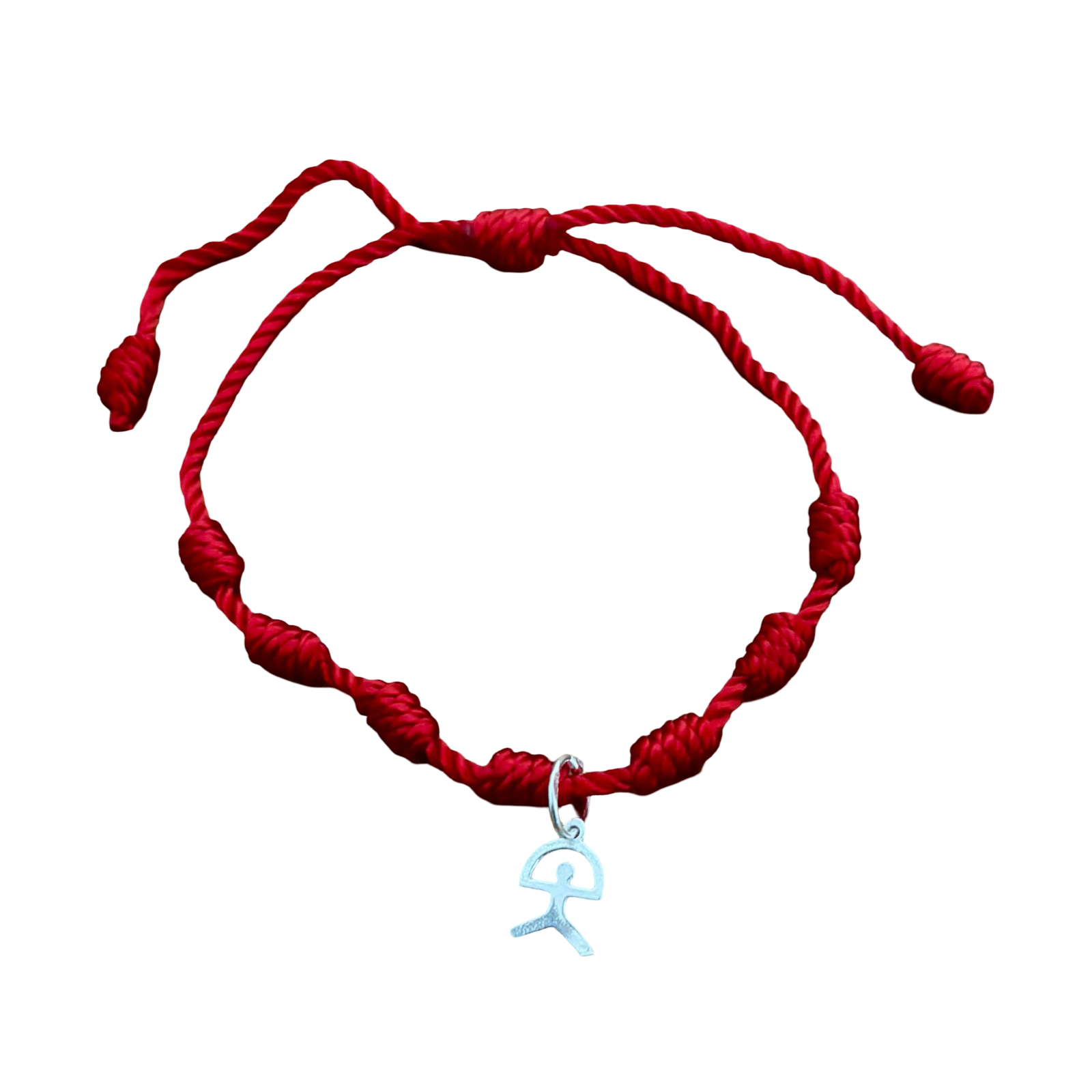 Pulsera roja unisex siete nudos ajustable con colgante Indalo de Plata de ley 9mm x 7mm