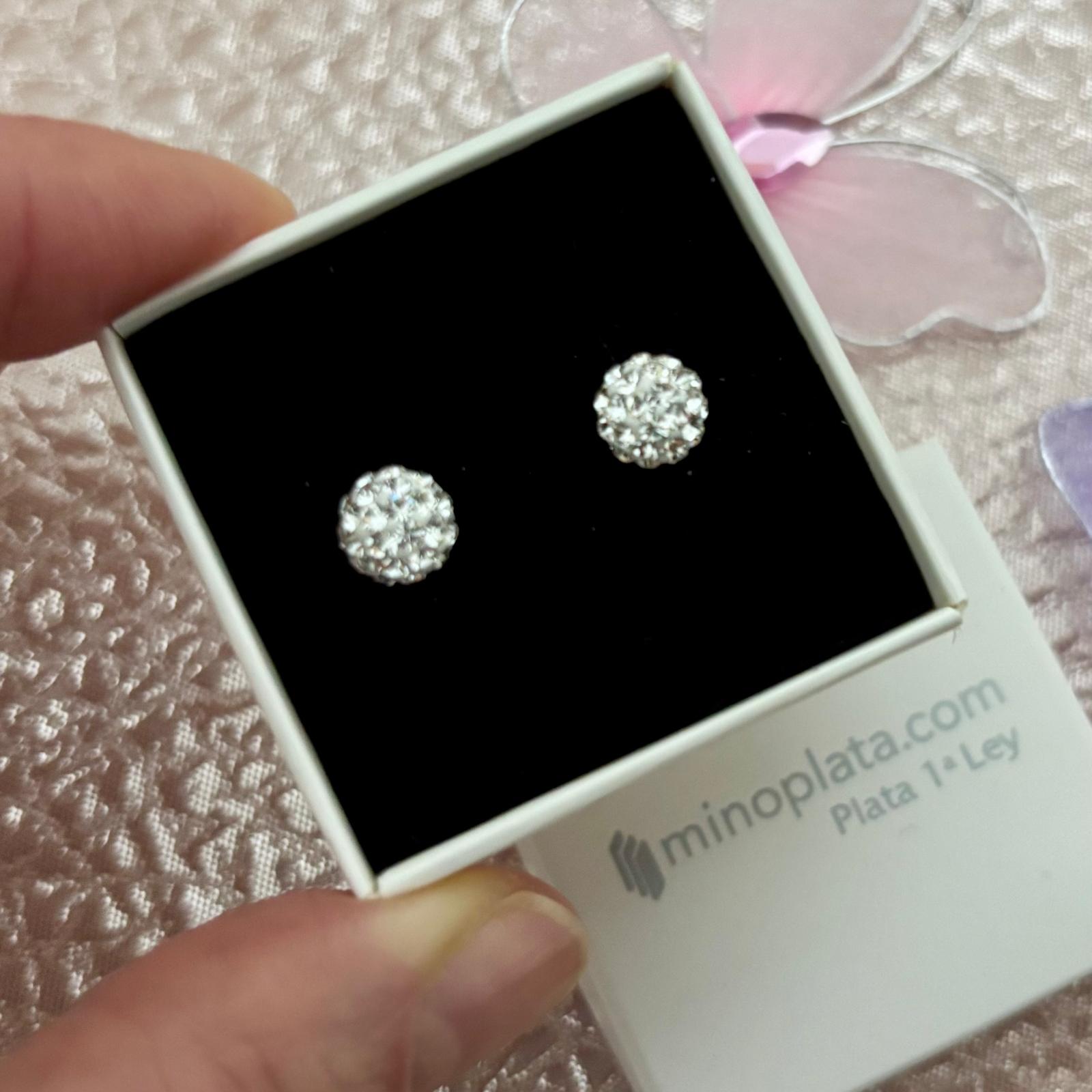 Pendientes media bola cristales blancos 6mm de Plata de ley 925