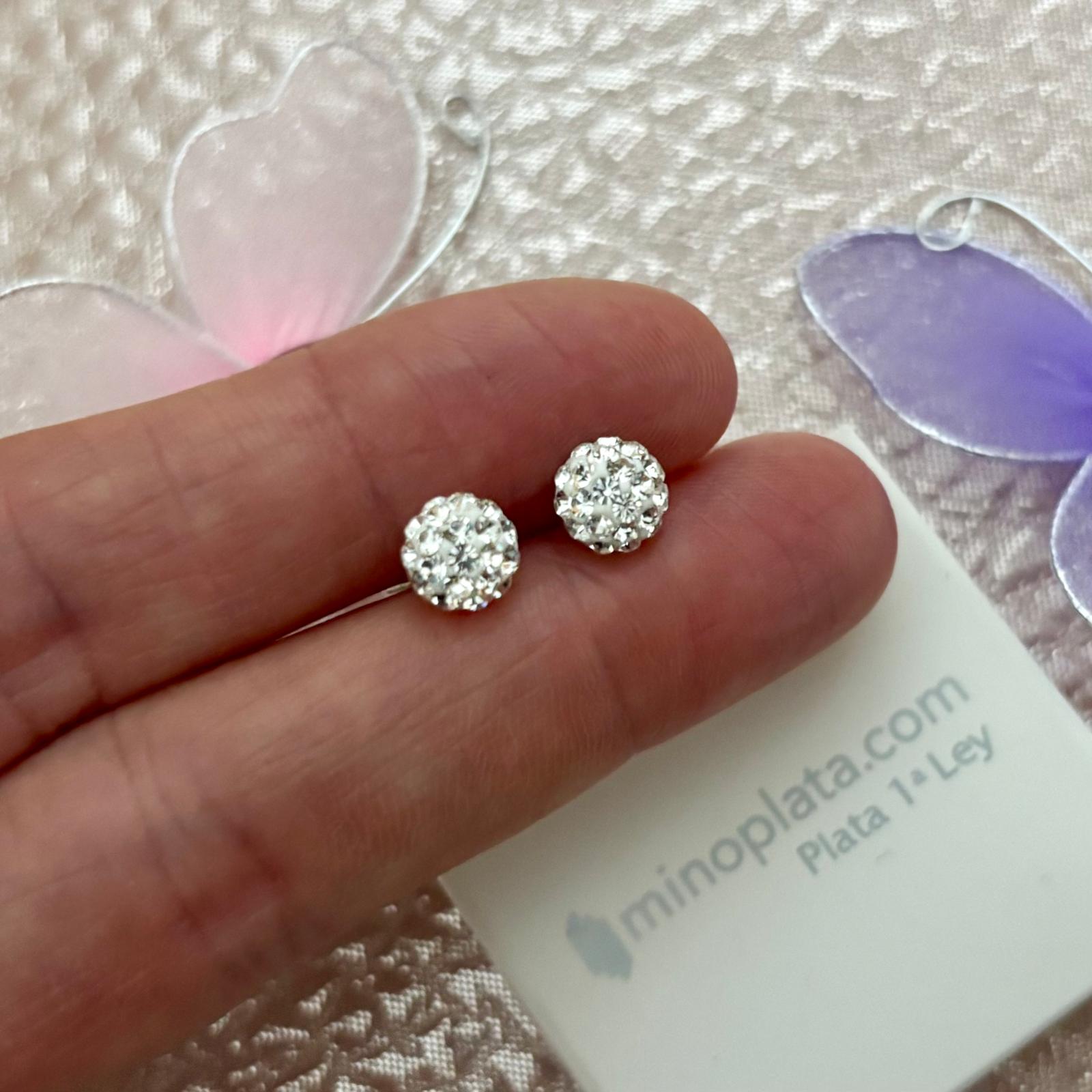 Pendientes media bola cristales blancos 6mm de Plata de ley 925 3