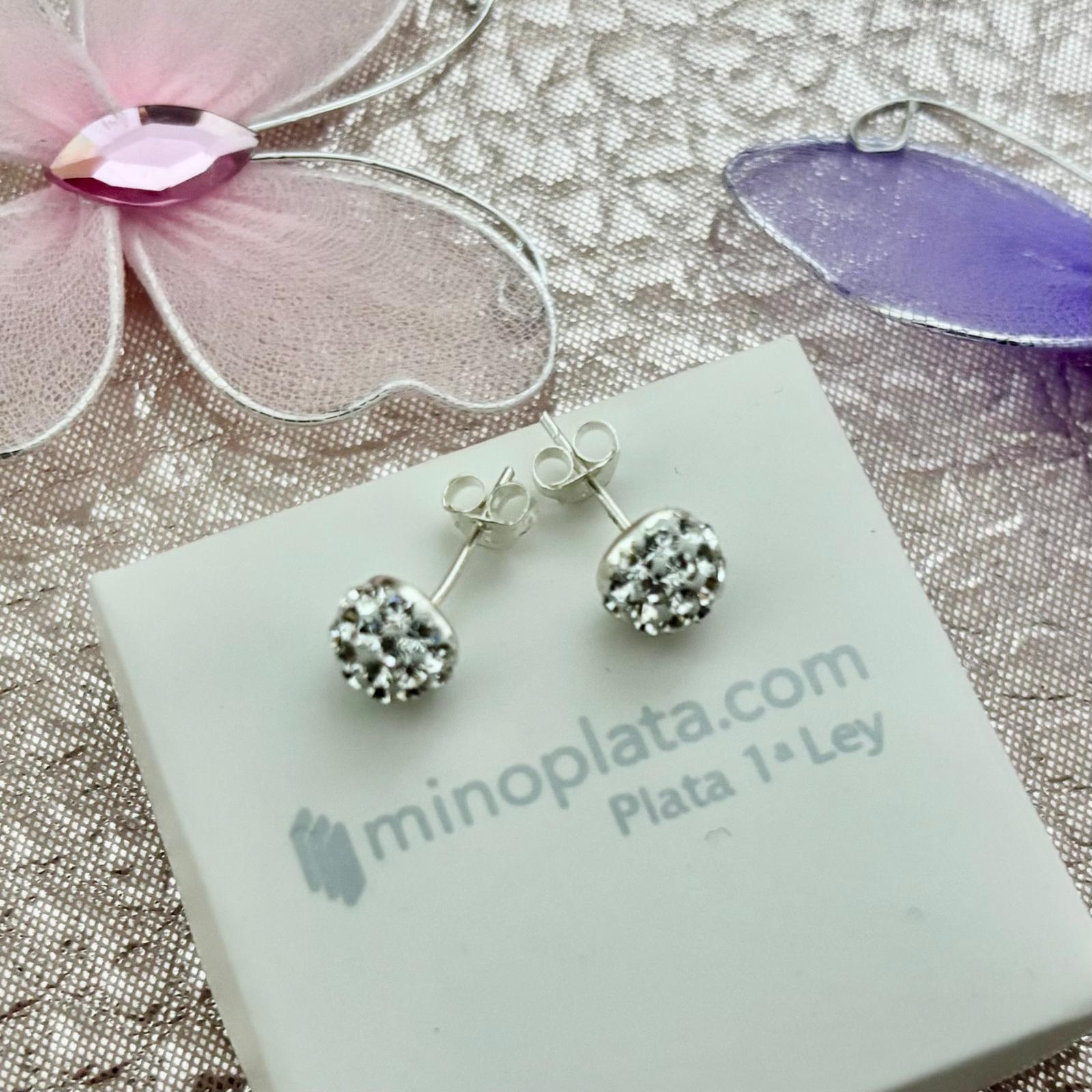 Pendientes media bola cristales blancos 6mm de Plata de ley 925 4