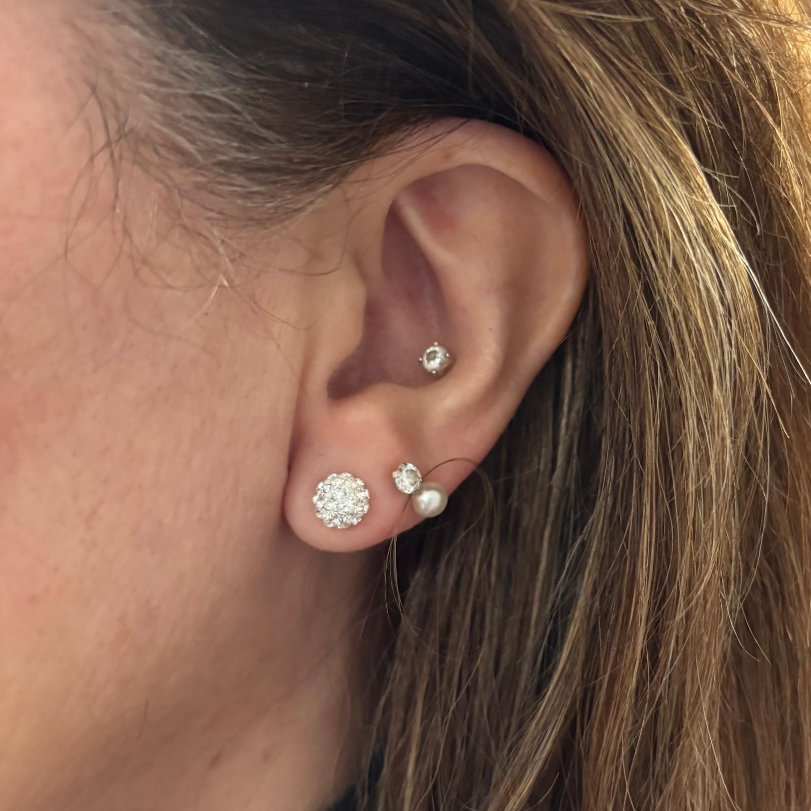 Pendientes media bola cristales blancos 6mm de Plata de ley 925 5