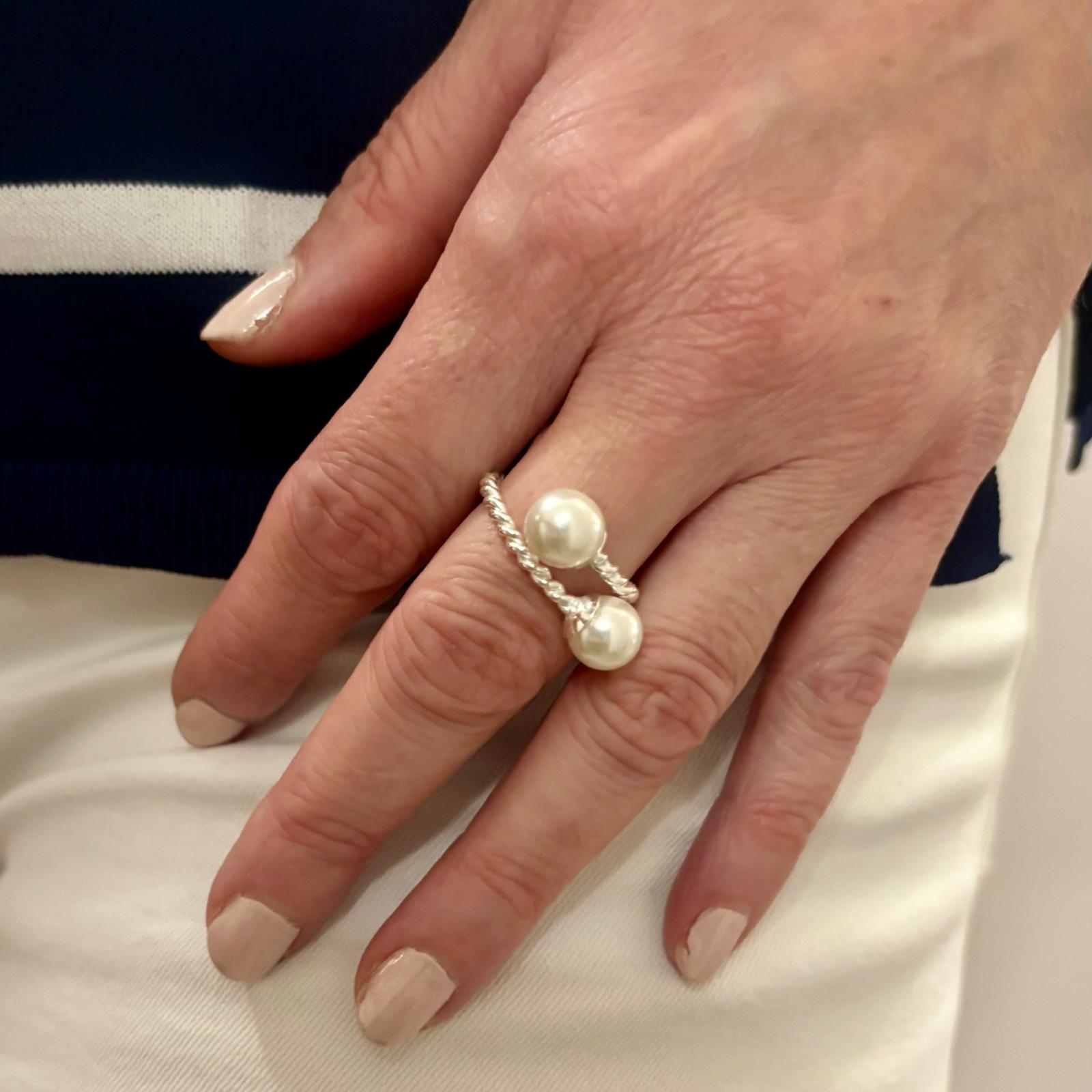 Anillo reliado de Plata de ley 925 con Perlas 9mm 3