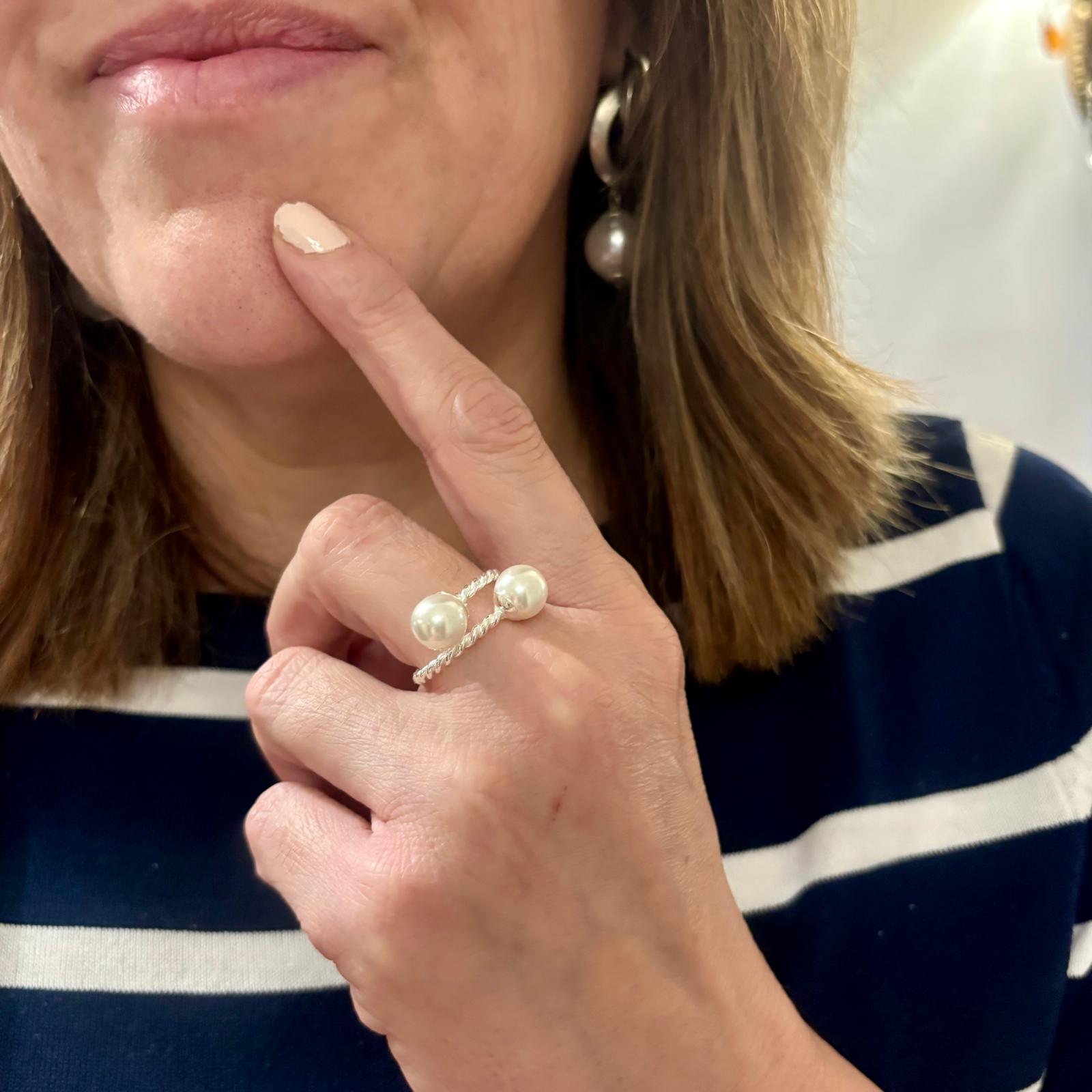 Anillo reliado de Plata de ley 925 con Perlas 9mm 4