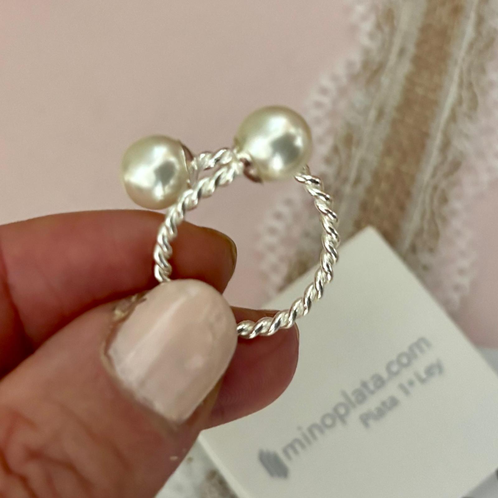 Anillo reliado de Plata de ley 925 con Perlas 9mm 5