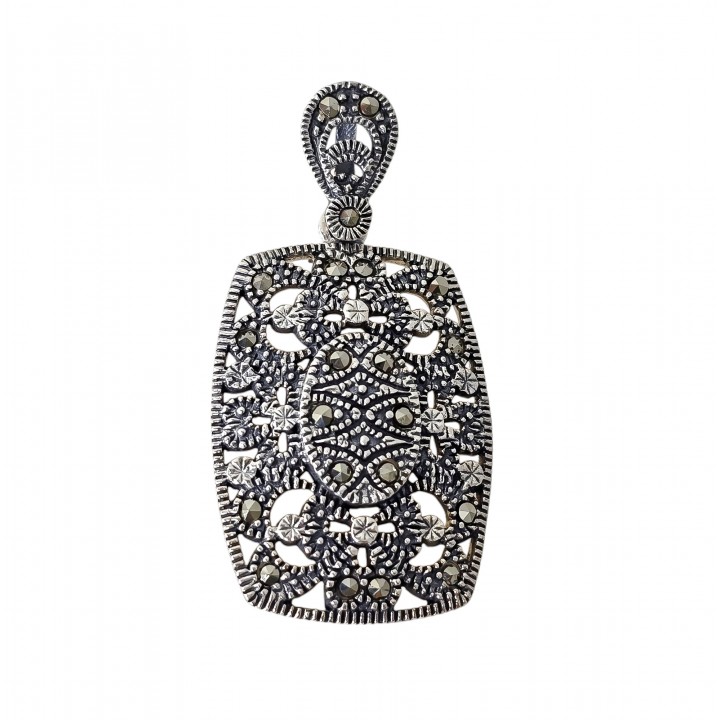 Colgante calado de Plata de ley envejecida con piedras Marquesitas