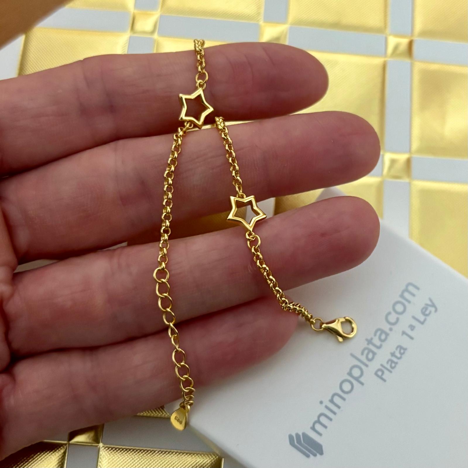 Pulsera estrellas caladas de Plata de ley bañada en Oro