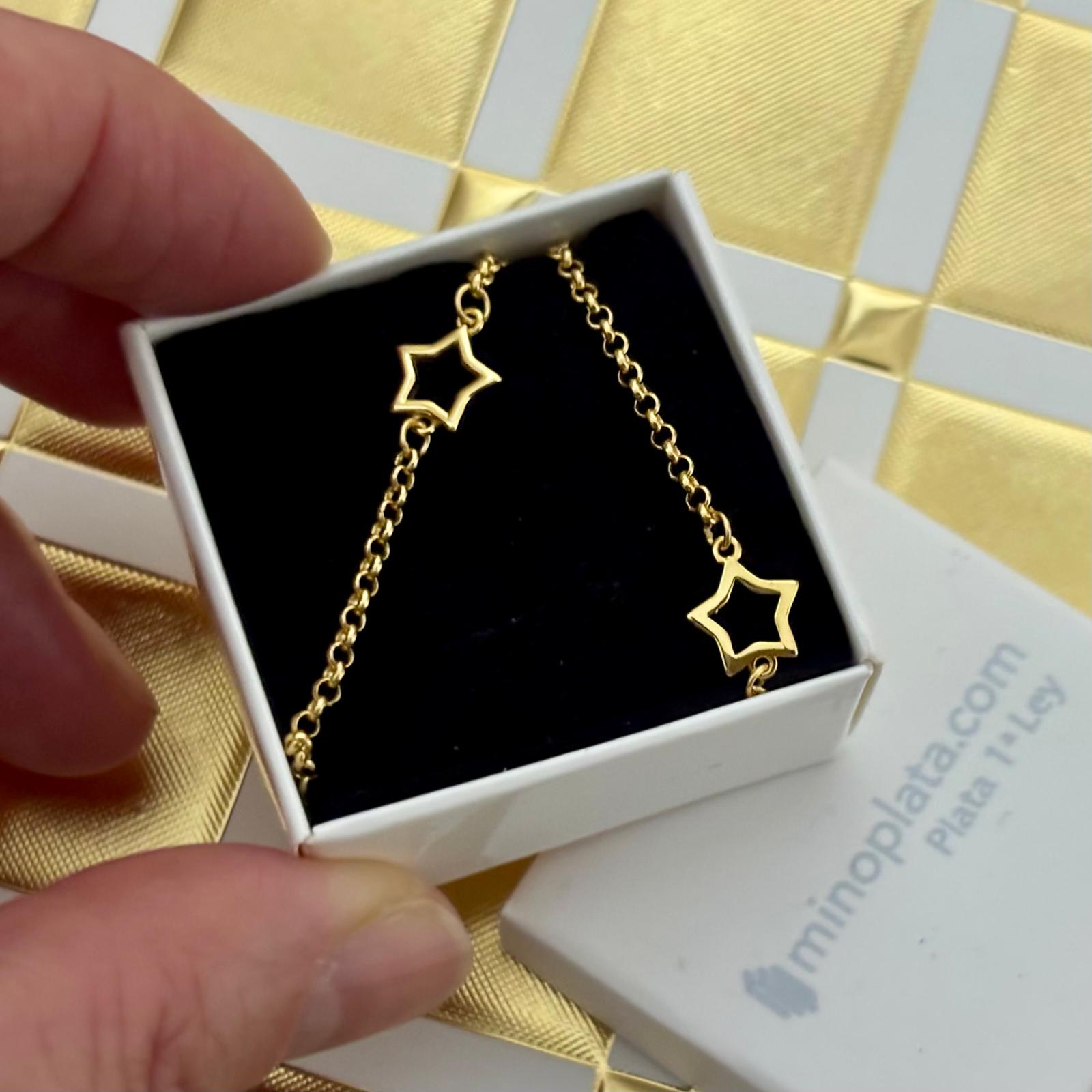Pulsera estrellas caladas de Plata de ley bañada en Oro 3
