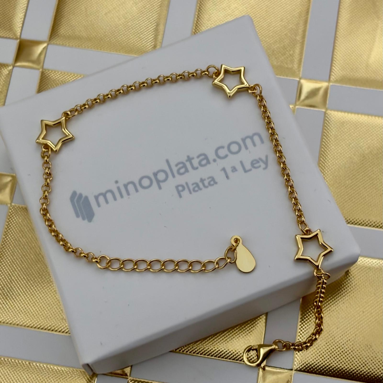 Pulsera estrellas caladas de Plata de ley bañada en Oro