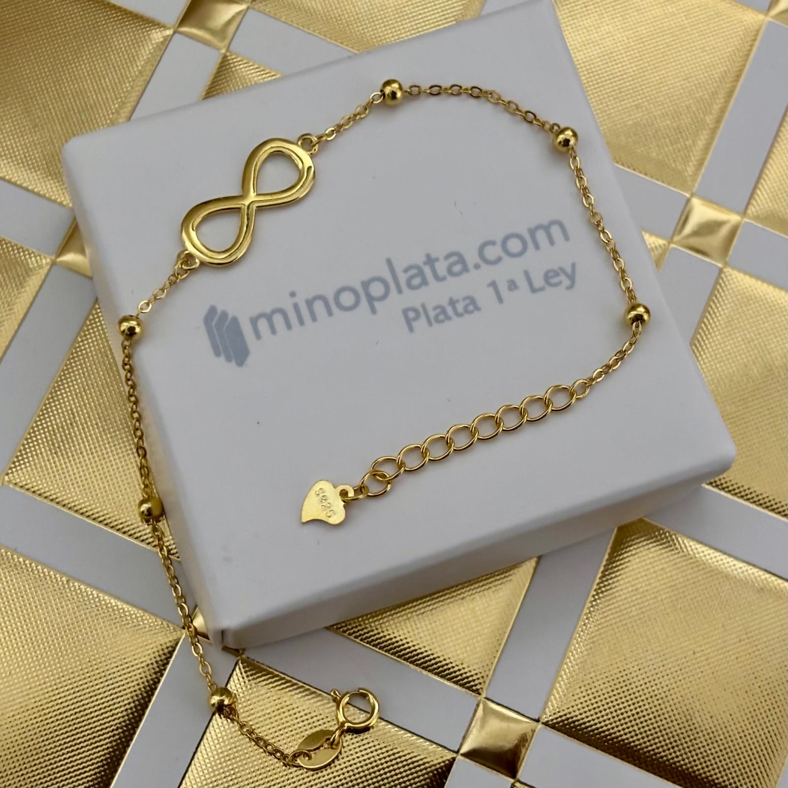 Pulsera infinito de Plata de ley chapada en Oro con bolitas
