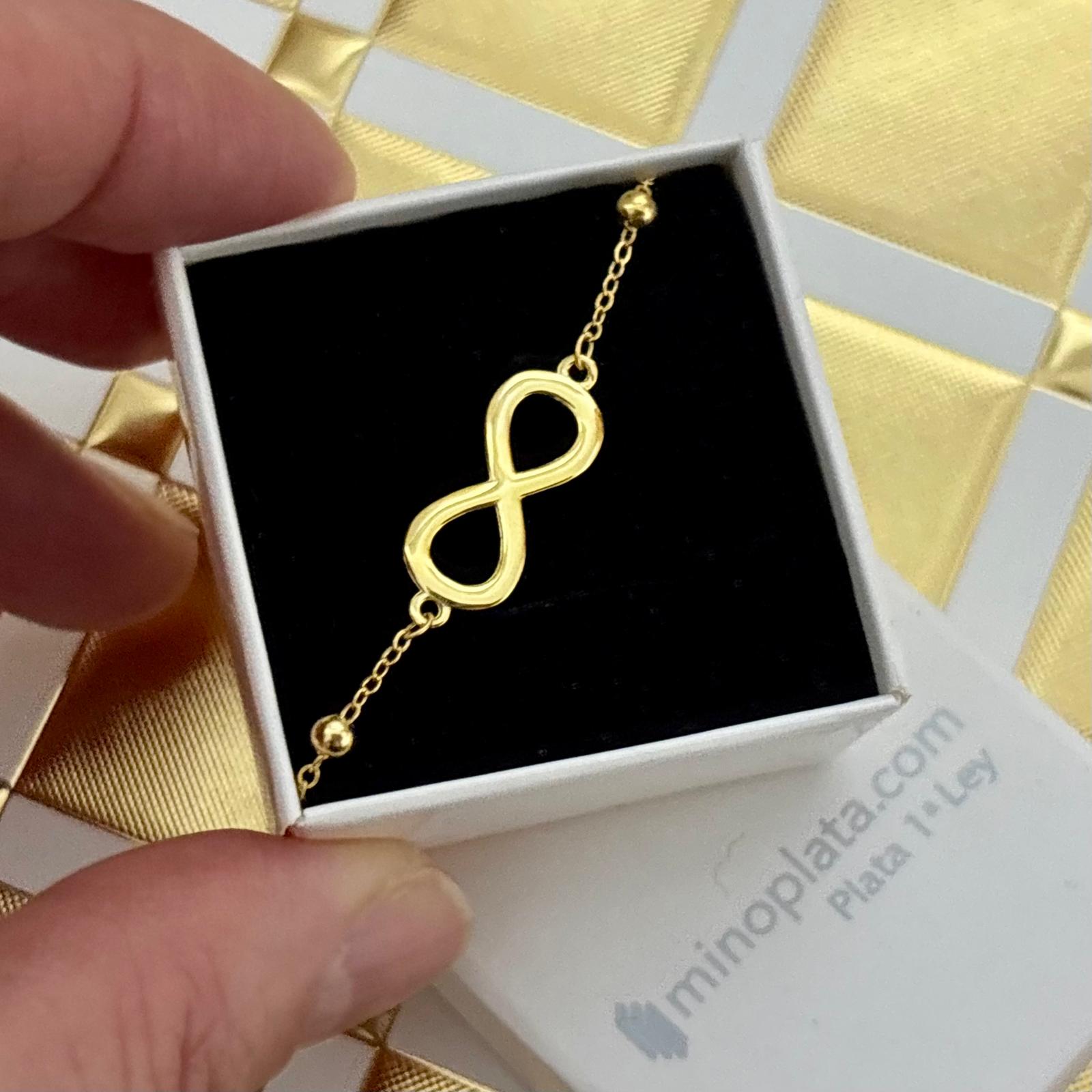 Pulsera infinito de Plata de ley chapada en Oro con bolitas 3