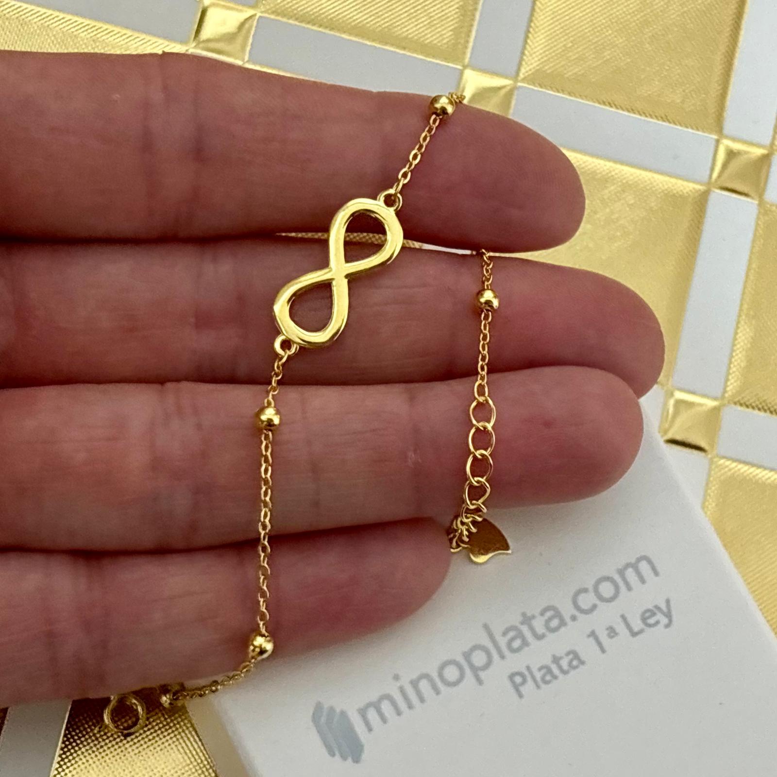 Pulsera infinito de Plata de ley chapada en Oro con bolitas