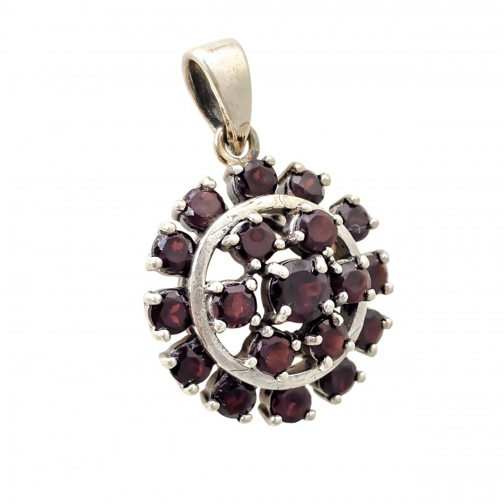Colgante medallón de Plata de ley vieja con piedras naturales Granates
