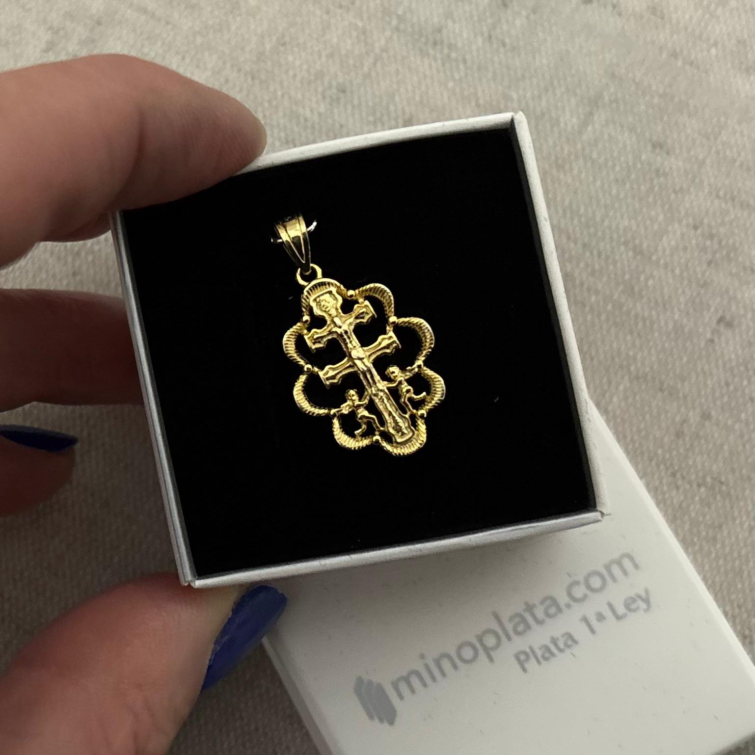 Medalla Cruz de Caravaca de Plata de ley bañada en Oro 20mm x 15mm 5