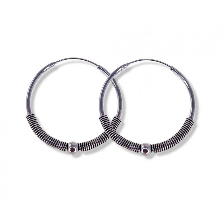 Aros bali 30mm de Plata de ley envejecida bolita
