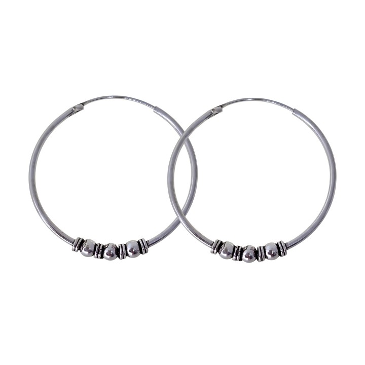 Aros bali 30mm de Plata de ley 925 con bolitas