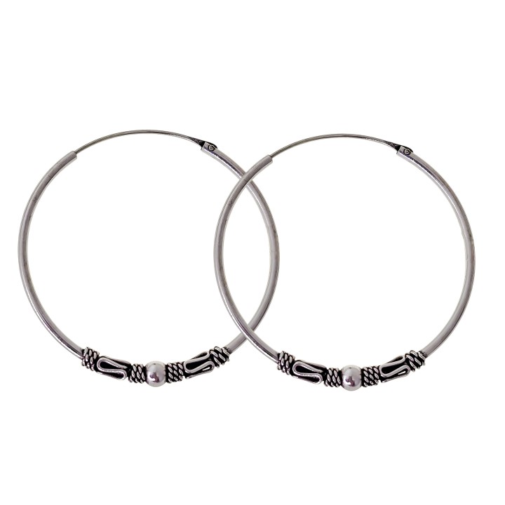 Pendientes aros bali 30mm de Plata de ley 925 bola 3mm