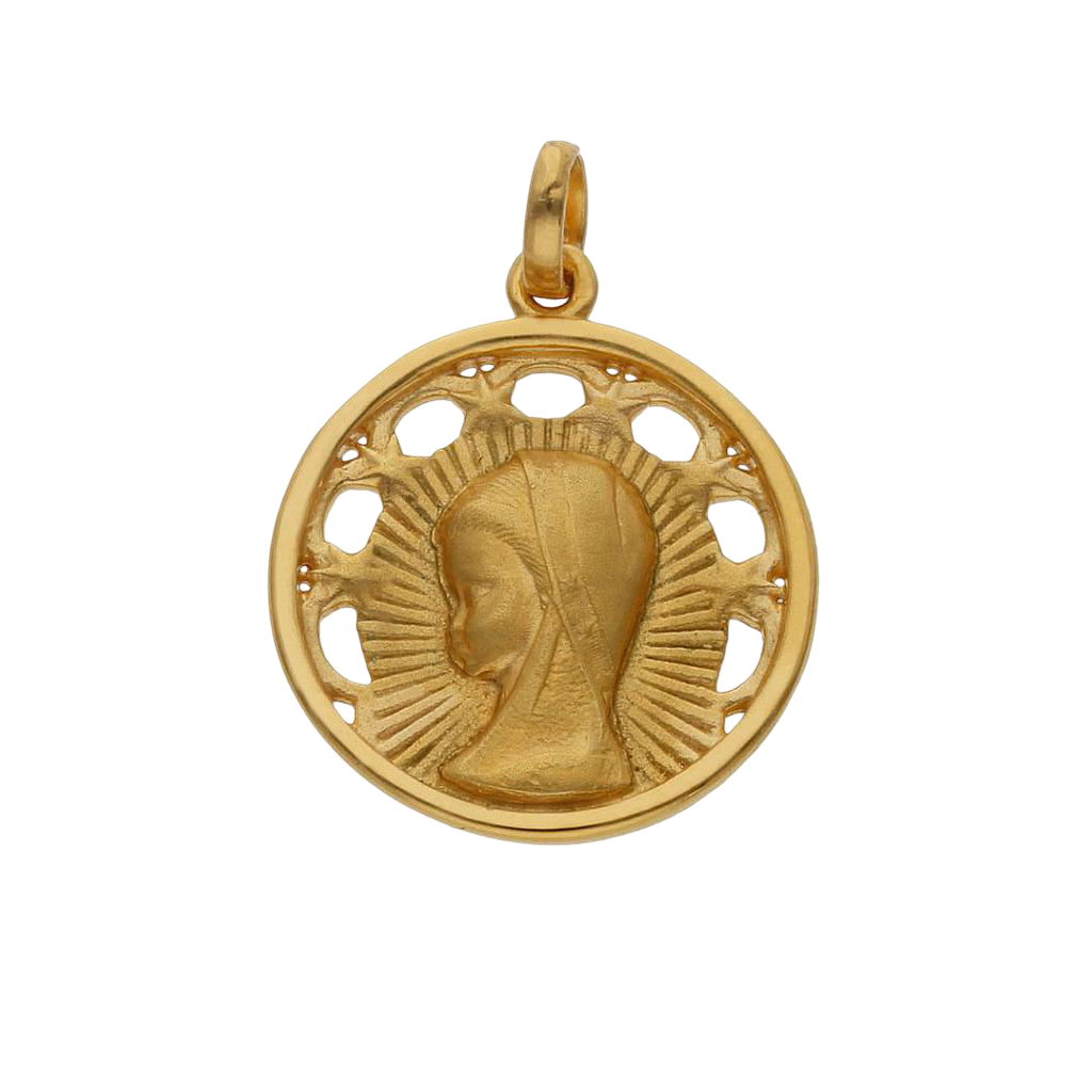 Medalla calada de Plata de ley chapada en Oro Virgen Niña 20mm Primera Comunión