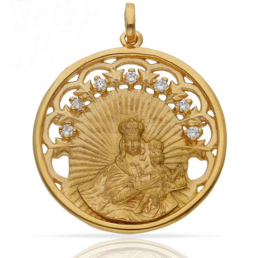 Medallón Virgen del Carmen 30mm de Plata chapada en Oro con Circonitas