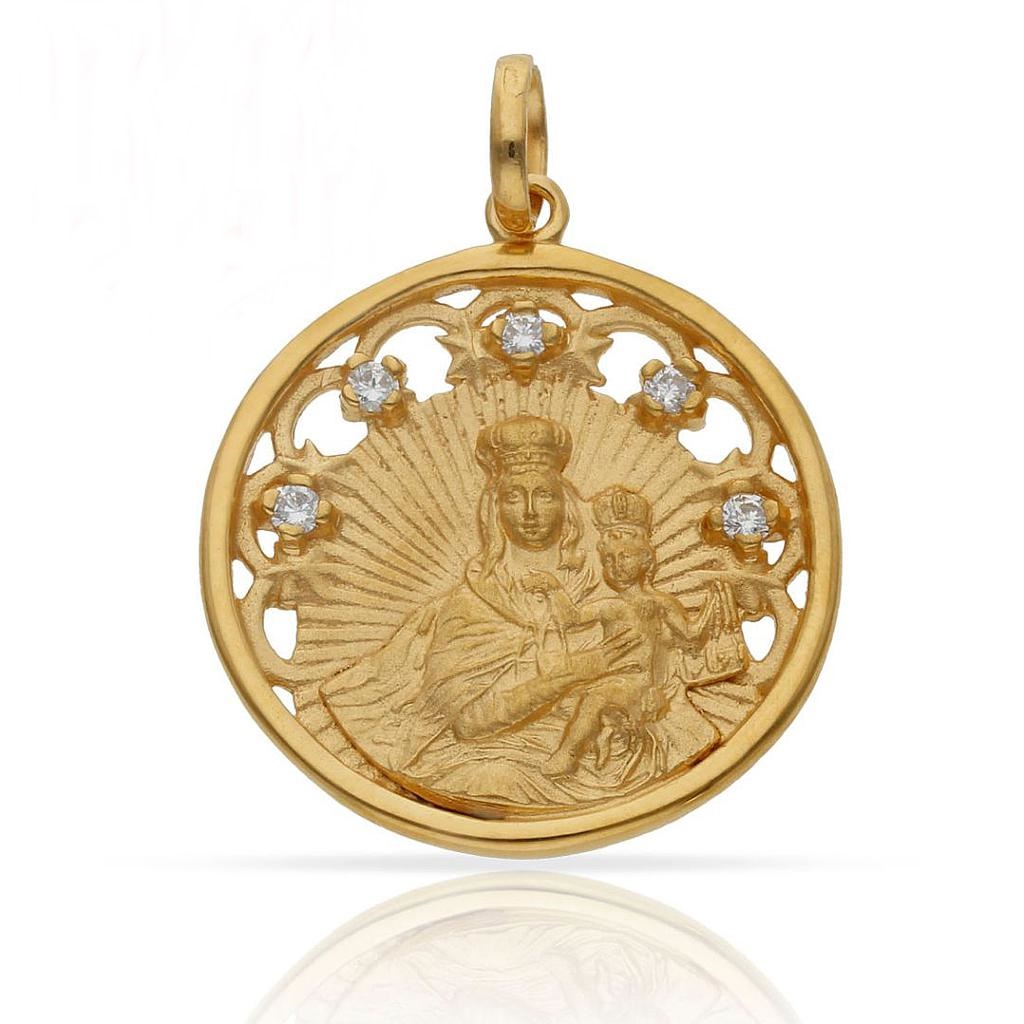 Medalla Virgen del Carmen 25mm de Plata dorada con Circonitas