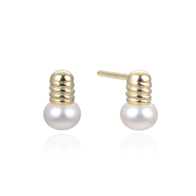 Pendientes pequeños Perlas cultivadas 4mm en Plata de ley chapada en Oro