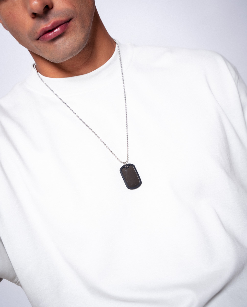 Collar placa militar 35mm x 22mm en caucho y acero inoxidable