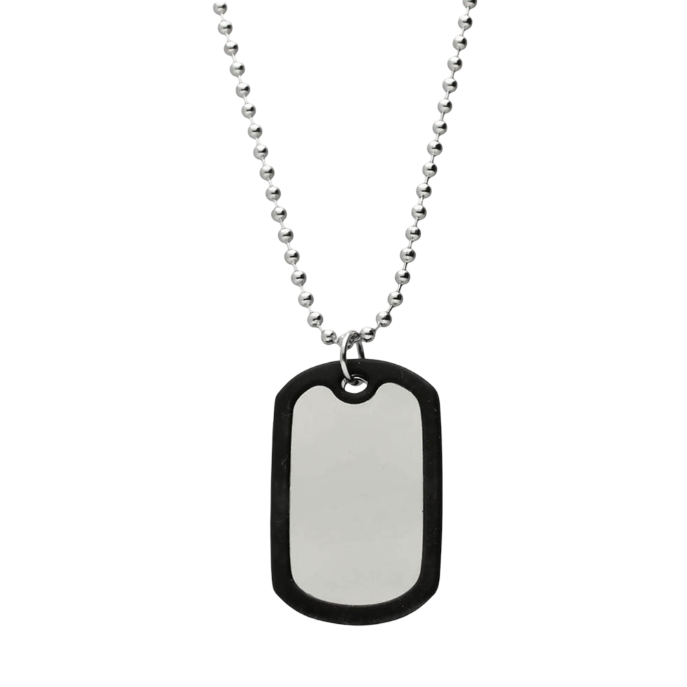 Collar placa militar 35mm x 22mm en caucho y acero inoxidable