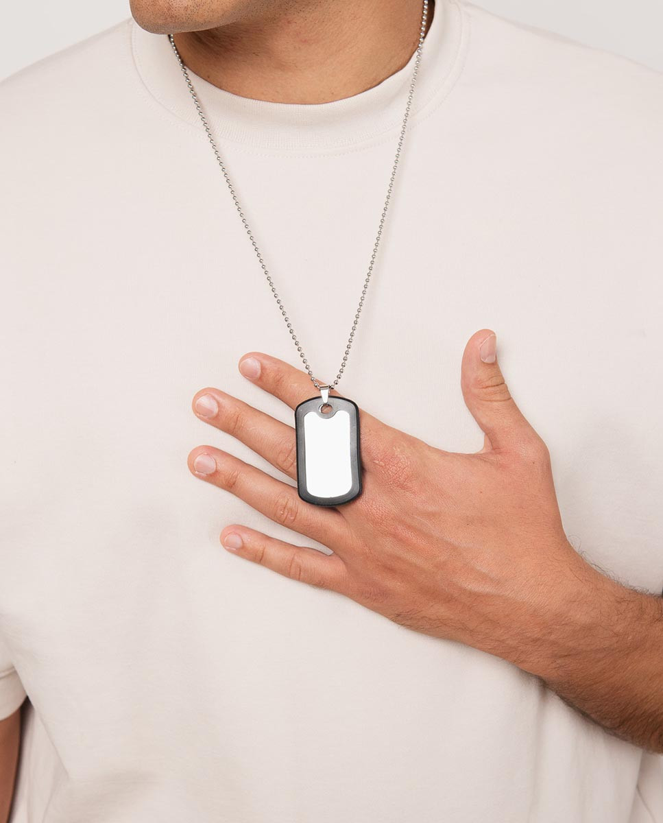 Collar chapa militar 52mm x 30mm en caucho y acero inoxidable