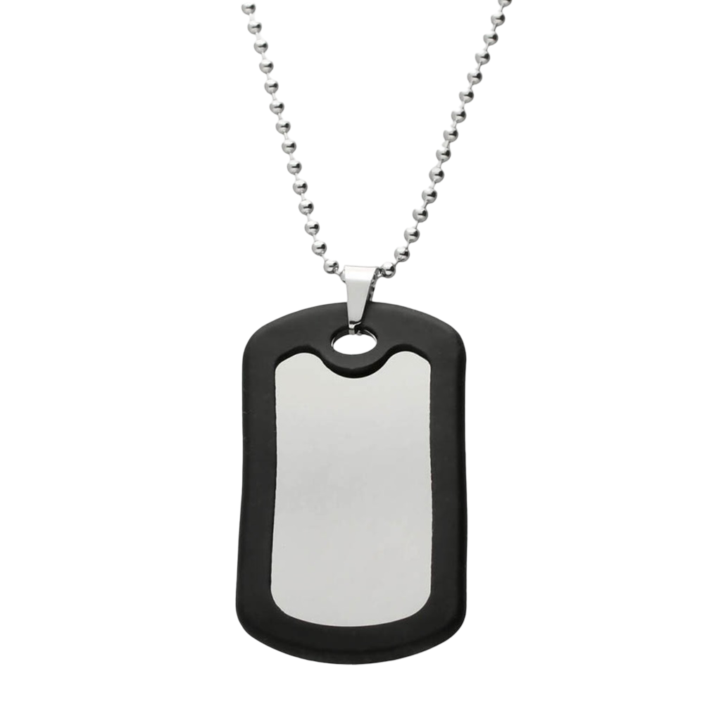 Collar chapa militar 52mm x 30mm en caucho y acero inoxidable