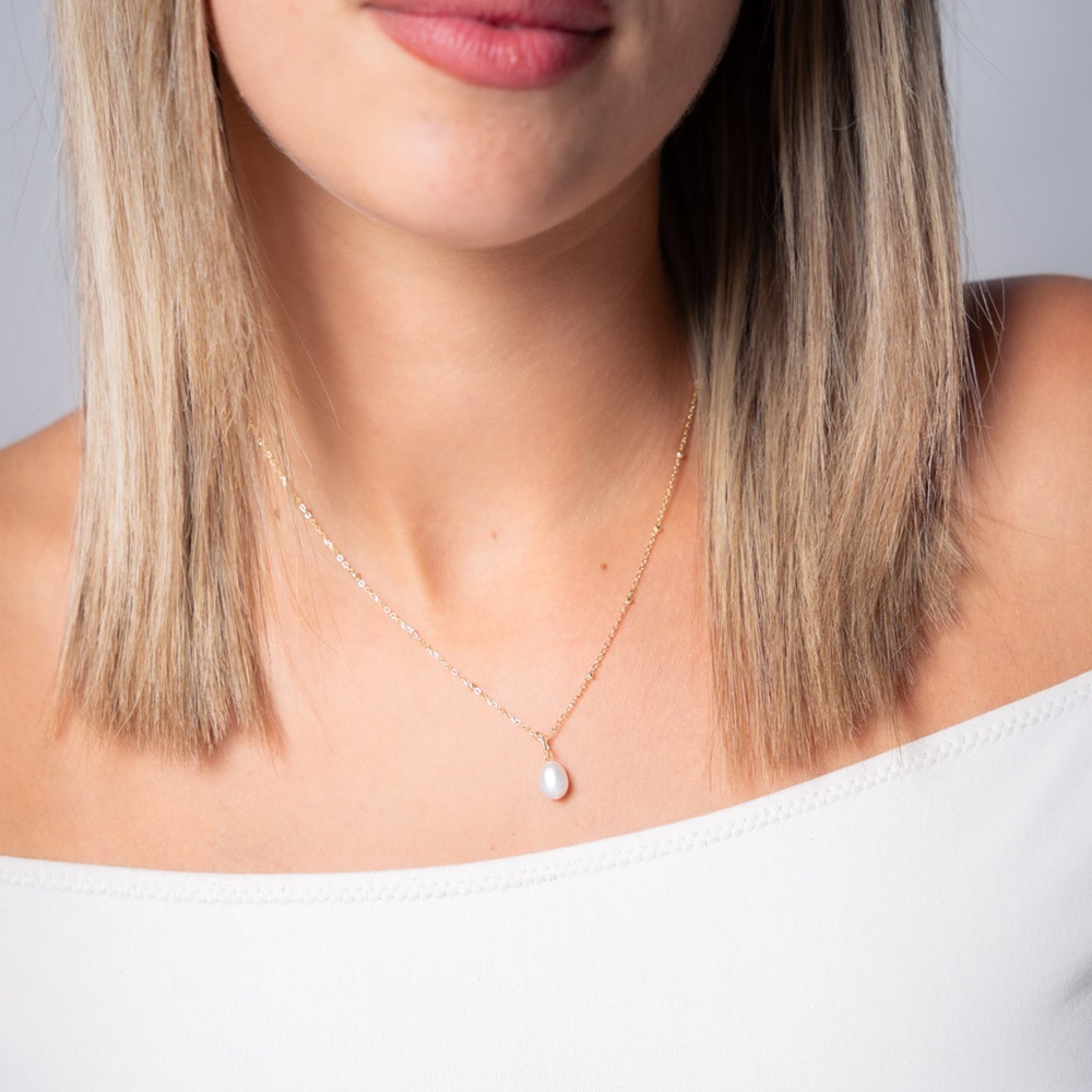 Gargantilla de Plata de ley bañada en Oro con Perla cultivada 6mm