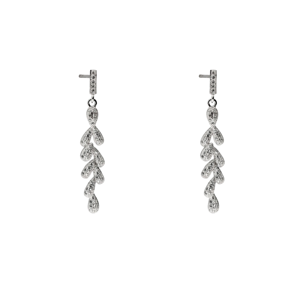 Pendientes largos novia en Plata de ley rodiada con Circontias microengastadas